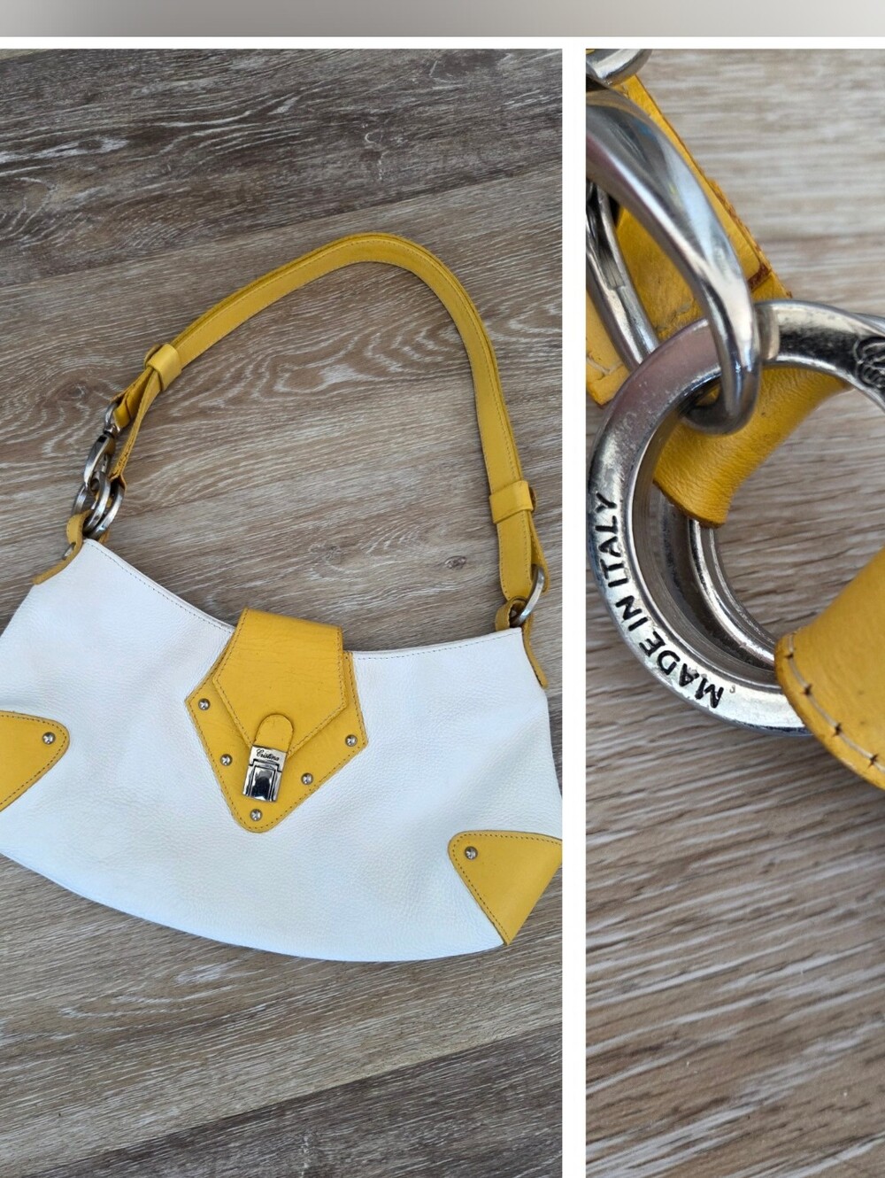 Vintage Pebbled Leather Cristina Purse Shoulder Bag Italy Studs Silver Hardware